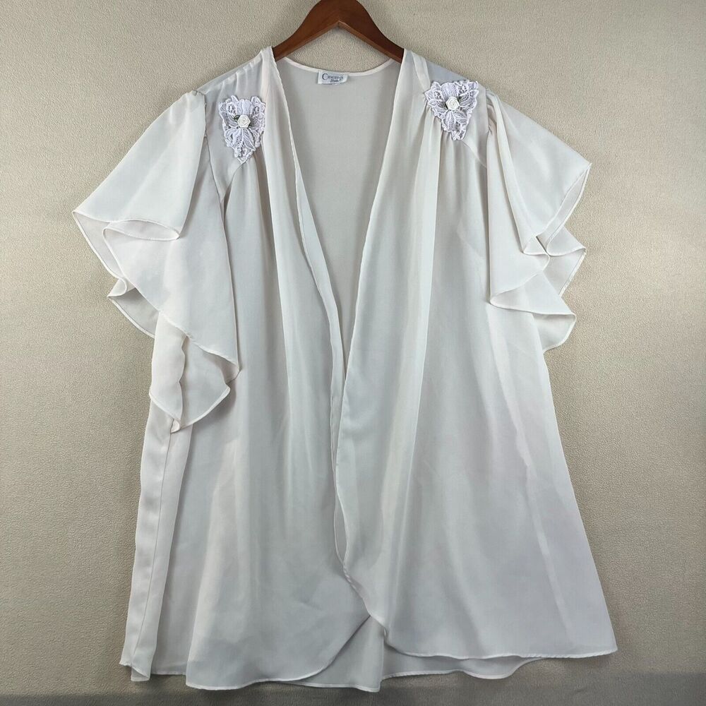 Cinema Etoile Womens Kimono‎ Size Ivory Sheer Medium Floral Cape Romantic Lounge